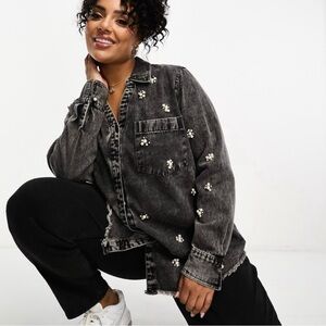 Sweet Rain Pearl Embellished Wash Denim Shirt – NWT – Medium